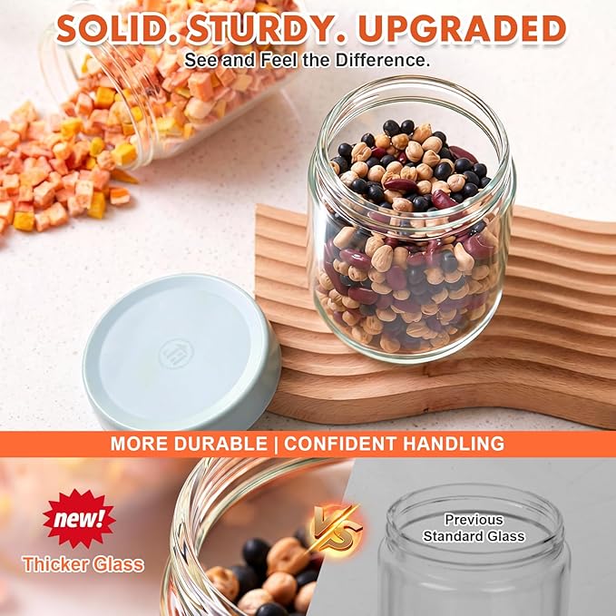 iyayayuanyuan Premium 16oz Borosilicate Glass Jars With Airtight Lids (6 Pack) - Freezer, Oven, Microwave & Dishwasher Safe - Wide Mouth Meal Prep Containers For Pantry Storage, Soups & Overnight Oats