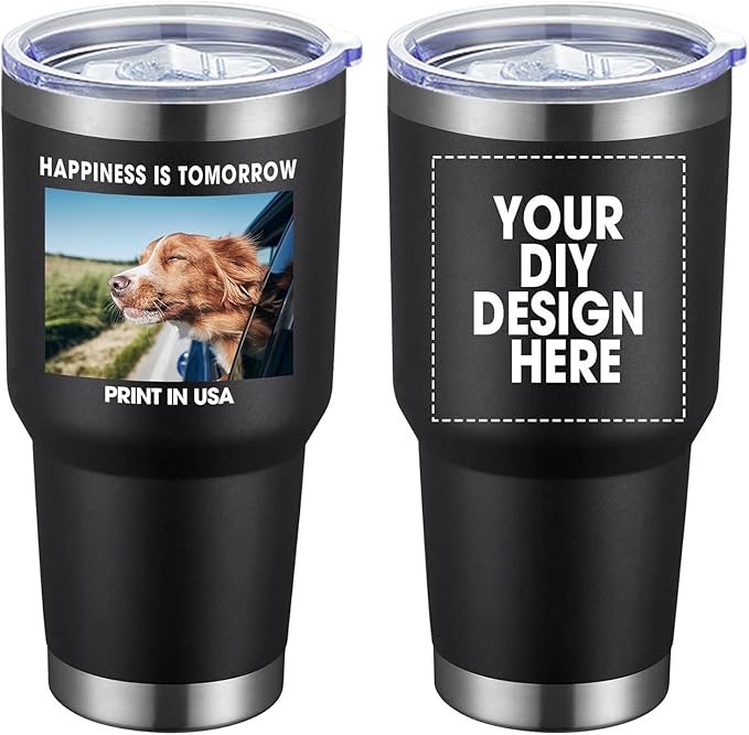Personalized Coffee Tumbler Print in USA 30oz Stainless Steel Double Wall Insulated Coffee Cup With Text Photo Logo