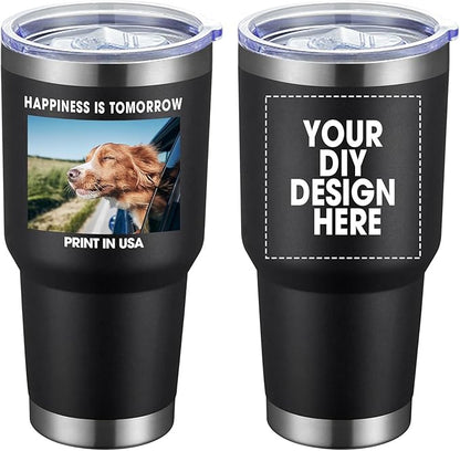 Personalized Coffee Tumbler Print in USA 30oz Stainless Steel Double Wall Insulated Coffee Cup With Text Photo Logo