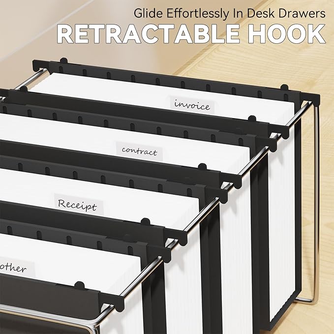 NORDUN Plastic Extra Capacity Hanging File Folder Letter Size,Heavy Duty 3 inch Expansion,Reinforced Black Large Hanging Folders,Adjustable Tabs,Filing Cabinet Folders for Bulky Files Office,12 Pack