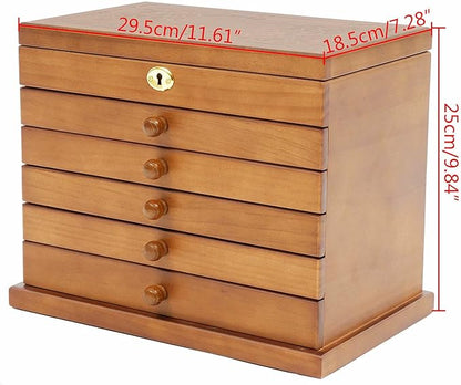 6-layer Jewelry Box Organizer with Lock and Mirror, Wooden Jewelry Boxes & Organizers,Jewelry Storage for Rings Earrings Necklaces Bracelets Christmas New Year Gifts