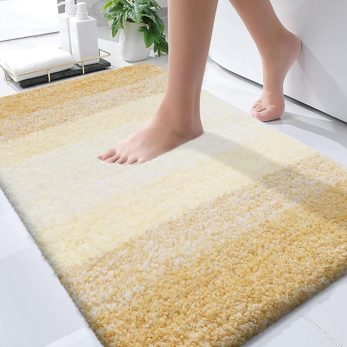 OLANLY Bathroom Rugs Mat 36x24, Extra Soft Absorbent Microfiber Bath Rug, Rubber Backing, Quick Dry, Machine Washable Bath Mats for Bathroom Floor, Tub and Shower, Home Decor Accessories, Light Yellow