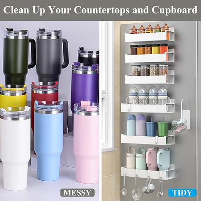 HuggieGems Magnetic Water Bottle Holder for Refrigerator, Cup Holder Organizer for Stanley and Tumbler for Kitchen, 6 Pack, White