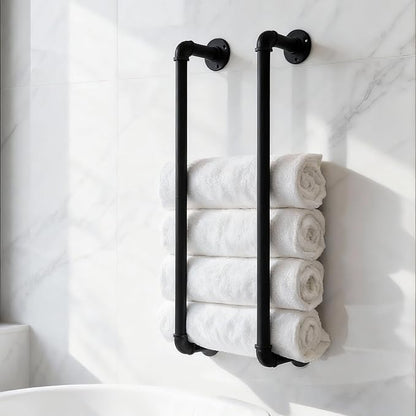Towel Racks for Bathroom Wall Mounted 24 Inch,Industrial Pipe Towel Storage Organizer Towel Holder(Black)
