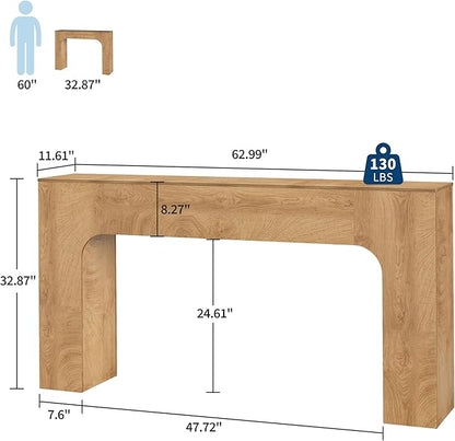 GarveeHome 63 in Farmhouse Console Table, Narrow Wood Entryway Table Behind Couch, Slim Rustic Hallway Furniture for Living Rooms, Foyers & Apartments, Deep Oak