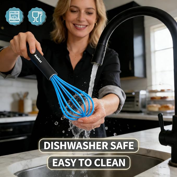 Anaeat Silicone Balloon Whisk, Perfect for Non-Stick Cookware, Milk and Egg Beater Blender, Heat Resistant Kitchen Whisks for Whisking, Cooking, Baking, Beating, Frothing & Stirring (Blue)