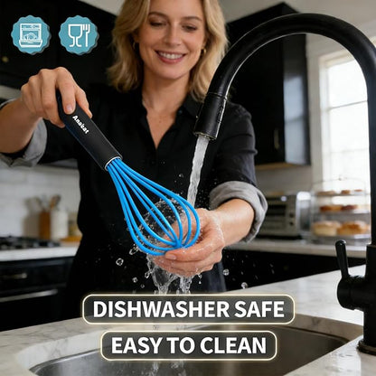 Anaeat Silicone Balloon Whisk, Perfect for Non-Stick Cookware, Milk and Egg Beater Blender, Heat Resistant Kitchen Whisks for Whisking, Cooking, Baking, Beating, Frothing & Stirring (Blue)