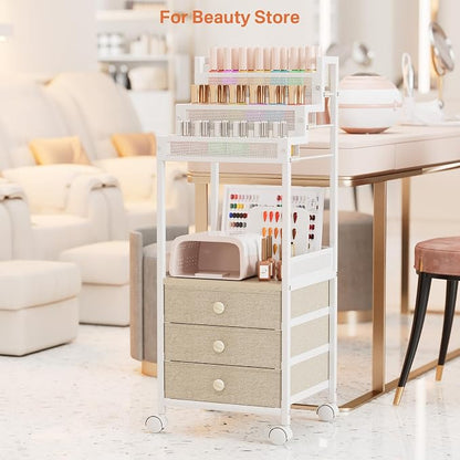 Makeup Organizer Storage with Drawers, 13 Inch Bathroom Stand Large Floor Rolling Skincare Organizer Cart, 3-Tier Vanity Tray Stand for Cosmetics, Nail Polish, Perfume Display Cases Holder