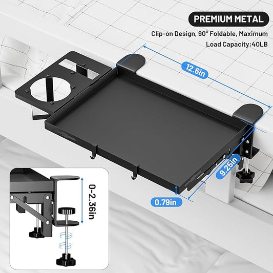 Bedside Shelf Foldable, Metal Clip-On Table Shelf for Dorm Room Bunk Bed & Top Bunk, College Dorm Room Essentials, Bedside Caddy, Floating Desk Tray, Bed Side Table Storage, Loft Nightstand Decor