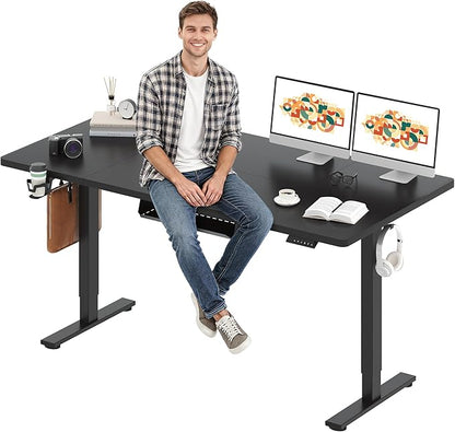 SANODESK Electric Standing Desk 71 x 32 Inches Height Adjustable Stand Up w/6-Button Controller Ergonomic Computer Desk with Splice Board for Home Office, Black Frame + Black Tabletop