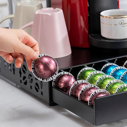 Flagship for Nespresso Pod Holder Vertuo Capsule Storage Pod Organizer Coffee Bar Design And Coffee Machine Stand Black Metal(50 Pods Capacity)