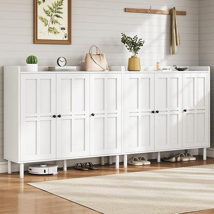 ONBRILL Shoe Cabinet with 3 Doors and Adjustable Shelves, 30 Pairs Shoe Storage Cabinet, 40 Inch Tall Farmhouse Shoe Rack Shoe Organizer Cabinet for Entryway Living Room Closet, White