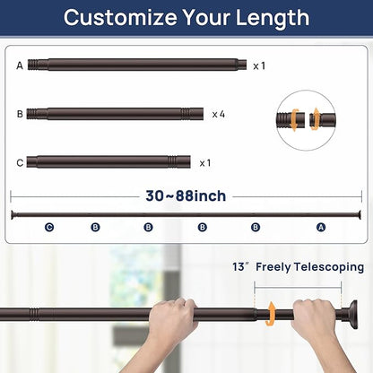 ENJOYBASICS Shower Curtain Rod 30 to 88 Inches, Stainless Steel Adjustable Spring Tension Rods No Drill for Bathroom, Closet, Window, Room Divider, Never Rust, Non Slip, Bronze