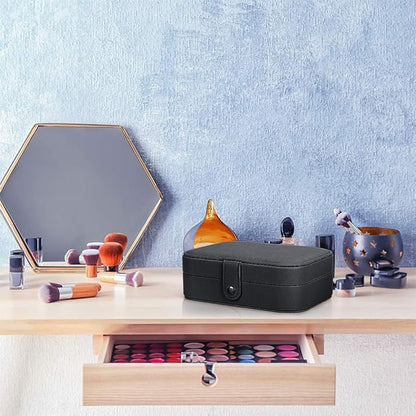 Small Jewelry Box Necklace Ring Storage Organizer Mini Jewelry case Double Layer Travel Jewelry Organizer for Women Girls Gift/Black