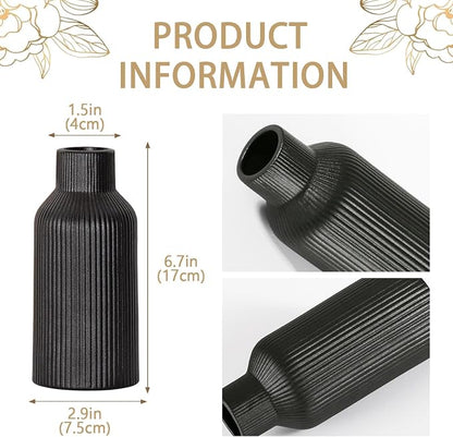 Bohemian Black Ceramic Vase - for Pampas Grass, Mantel, Bookshelf, Entryway and Living Room Decor (Black, 7in)