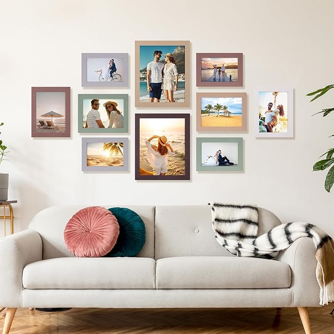 Funtopia Picture Frames, 10 Pack Picture Frames Collage Wall Decor, Gallery Wall Frame Set for Wall or Tabletop Display, Multi-size with 8x10, 5x7, 4x6 Family Photo Frames