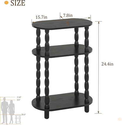 MaxSmeo Small Narrow Side Table, 3-Tier Narrow End Table with Storage, Skinny Side Table Nightstand for Small Space, Bedrooms, Living Room (Black)