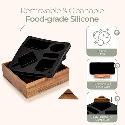 Silicone Couch Cup Holder Tray – Handy Silicone Acacia Couch Caddy with Cup Holder & Phone Stand – Waterproof Anti-Spill Snack & Bed Caddy Organizer Sofa Tray for Drinks, Snacks, & Remotes (Black)