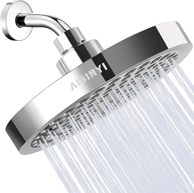 High Pressure Rainfall Shower Head, 6 Inches Showerhead with Perfect Adjustable Replacement, Removable Restrictor, Easy Installation for Your Bathroom Shower Heads (Chrome Plated + Shower Arm)