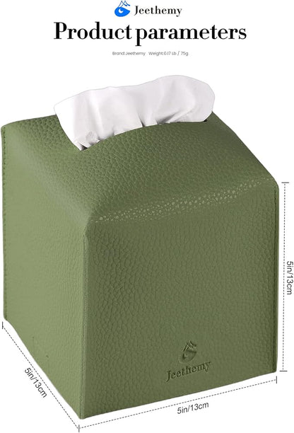 Tissue Box Cover, Jeethemy Square PU Leather Tissue Box Holder, Modern Tissue Case Facial Paper Organizer Dispenser，5X5X5'',Double Green