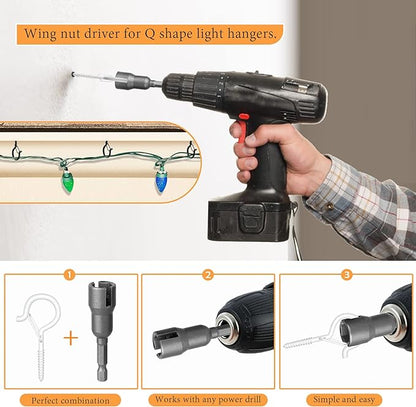 50PCS Windproof Screw Q-Hanger Hooks with Safety Buckle for Hanging Outdoor String Lights, Plants, Christmas Decorations, Includes Wing Nut Driver, White