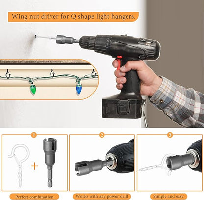 32Pcs Q-Hanger Hooks with Safety Buckle, Windproof Screw Hooks for Hanging Outdoor String Lights, Plants, Christmas Decorations, Includes Wing Nut Driver, White