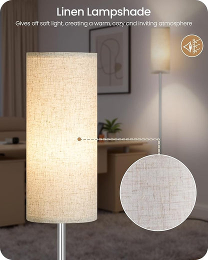 Dimmable Floor Lamps for Living Room with Remote and Foot Switch, 64.4” Modern Standing Tall Lamp, Corner Lamp for Bedroom, Office, Bulb Included, 3000K-6500K, Beige and Silver, FCC Listed SE06LD05W1