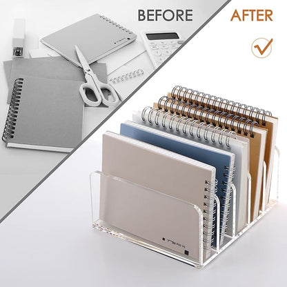 SANRUI Acrylic Desk Organizer, 5 Compartments Mail Organizer,Small File Holders Letter Organizer,Clear Office Organization,Multifunction Sorter Envelope Rack for Office,Home, School