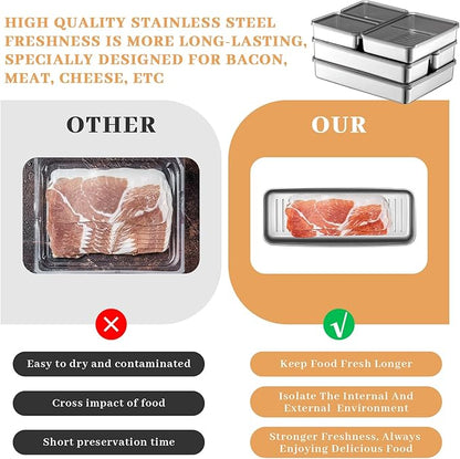 Hushee 6 Pack Bacon Cheese Container for Refrigerator, 304 Stainless Steel Airtight Deli Meat Container, Dishwasher Safe Fridge Storage Fruit Lunch Storage with Lids for Fridge, 4 Sizes