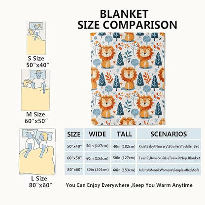 Cute Lion and Forest Blanket,Fun Cartoon Jungle Theme Throw Blankets,Birthday Gifts for Kids & Animal Lovers,Lightweight Soft Fleece,for Picnic Sofa Couch Bed Room Travel,Modern Decor,50x60in