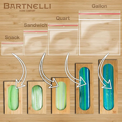 Bartnelli Sandwich bag organizer for Baggie Storage Organization, 5 PC Premium Bamboo Kitchen Drawer Organizer, Bag Holder Dispenser