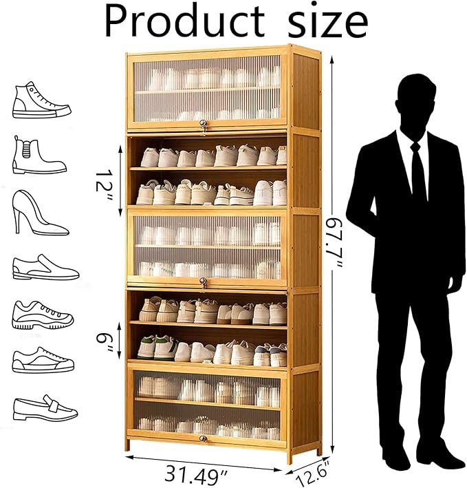 10-Tier Large Shoe Cabinet with Acrylic Doors, Large Capacity Bamboo Shoe Cabinet, 40-45 Pairs Shoe Rack, Free Standing Shoe Rack,Entrance for Hallway Living Room