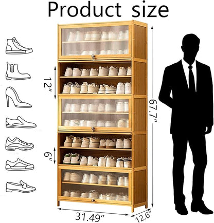 10-Tier Large Shoe Cabinet with Acrylic Doors, Large Capacity Bamboo Shoe Cabinet, 40-45 Pairs Shoe Rack, Free Standing Shoe Rack,Entrance for Hallway Living Room