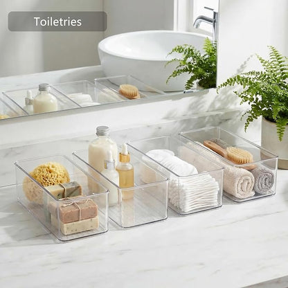 Qilinba 8 PACK Drawer Organizers Deep Drawer Organizer Bins Silverware Organizer Clear Stackable Storage Bins for Bathroom, Pantry, Office, Vanity, Desk Organization and Storage