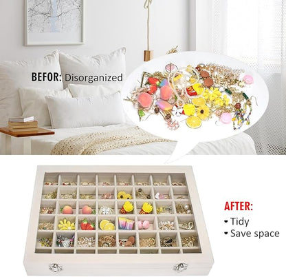 Vicoter Velvet Jewelry Tray 48 Compartments Jewelry Display Organizer with Transparent Cover Rings, Earrings, Necklaces, Pendants Storage Box for Girls, Wives, Mothers, Women