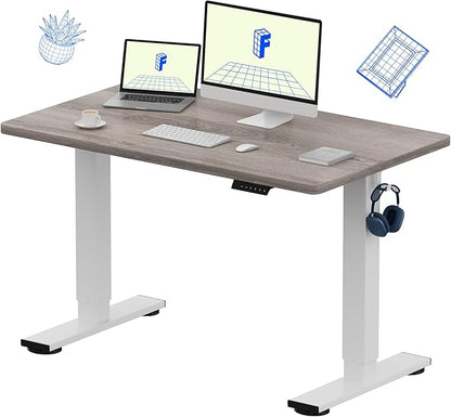 FLEXISPOT EN1 One-Piece Standing Desk with 1-Inch Thick Seamless Desktop, 48"x30" Electric Height Adjustable Desk for Home Office, Multi-Monitor Setups & Easy Assembly, Gray Wood