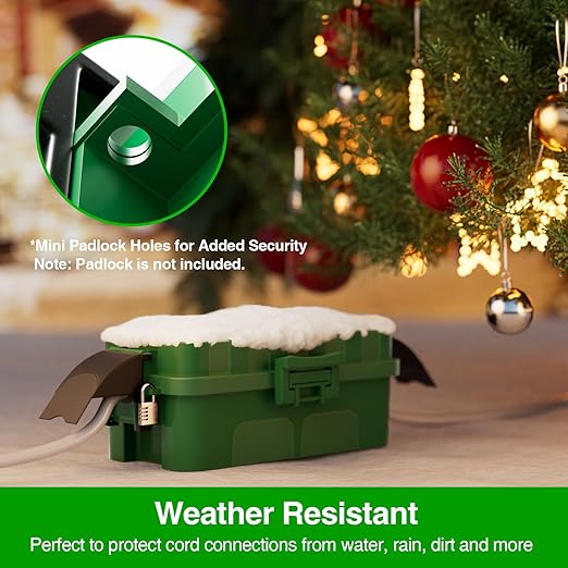 Flemoon IP55 Small Outdoor Electrical Box Waterproof (Inner 5.9 x 3.2 x 1.8inch), Extension Cord Cover with Detachable Awning Covers for Plug, Outlet, Holiday Lights, Green