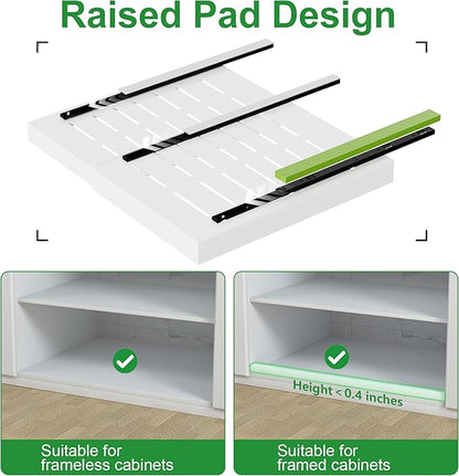 PAKETA 4 Pack Expandable Pull Out Cabinet Organizer, 21'' Deep Pull Out Drawers for Cabinet, Upgrade 3 Slide Rails Sliding Drawers for Cabinets with Adhesive Nano Film (White, 21"D X 15-26"W)