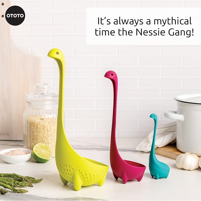 The Nessie Family by OTOTO - Pack of 3 Tea Infuser, Soup Ladle, and Colander - Cute Kitchen Accessories, Cooking Gifts, Funny Kitchen Gadgets, Kitchen Gifts