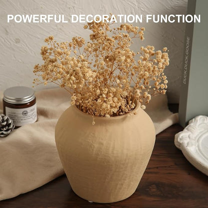 Farmhouse Ceramic Vase - Yellow Rustic Vintage Flower Vase for Home, Living Room, Shelf and Dining Table Decor-6.1IN.