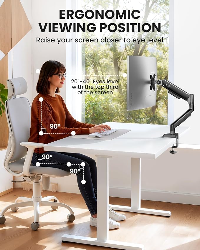 ErGear Single Monitor Arm, Fully Adjustable Monitor Mount for 13–34 Inch Screens, Fast Install Computer Monitor Stand with Tool-Free VESA Mount, Cable Management, Holds 19.8 lbs, Max VESA 100x100mm