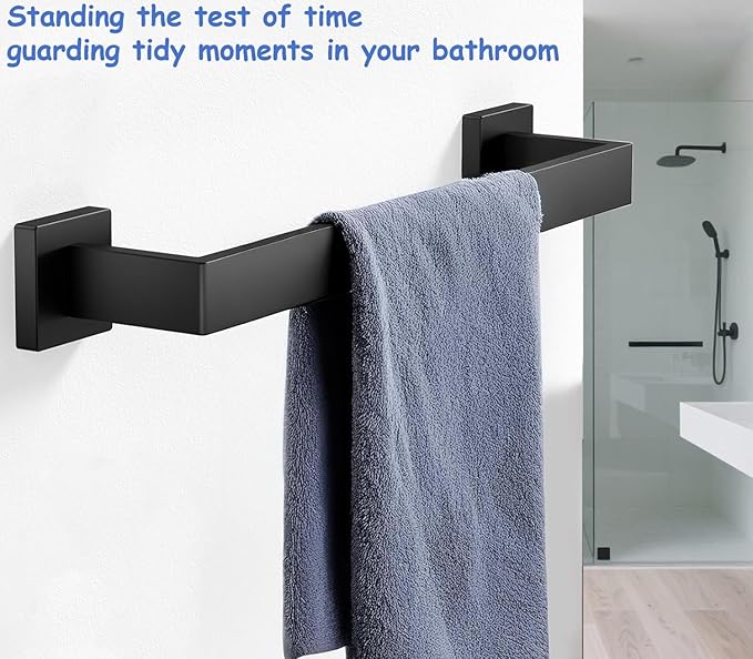 Towel Bar for Bathroom 12 Inch Matte Black Towel Holder 12/16/20/24/28/32/36 Inch Stainless Steel SUS304 Rustproof Towel Rack Modern Square Towel Rod for Bathroom Wall (1, Matte Black, 12 Inch)