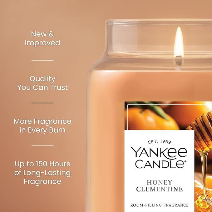 Yankee Candle Honey Clementine, Scented Candle, 22oz Large Jar with up to 150 Hour Burn Time, Giftable
