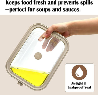 4 Pack Glass Meal Prep Containers Set with Glass Lids, Plastic-Free Glass Food Storage Containers, Multi-Size Glass Food Prep Containers for Lunch, Leftovers, Microwave, Freezer (12, 21, 35, 50 oz)