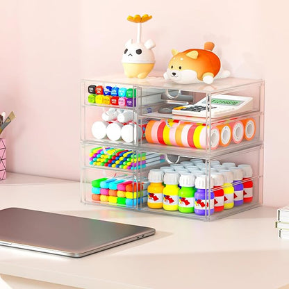 caktraie Acrylic Makeup Organizer, 4 Pack Drawer Organizer - Transparent Desktop Storage for Cosmetics, Office Supplies & More - Clear Organizers for Home & Office Use