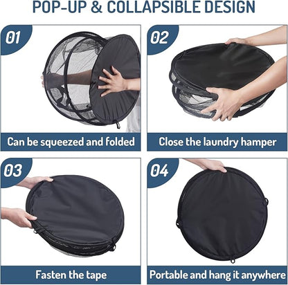 Seiritex Mesh Popup Laundry Hamper 115L Foldable Laundry Basket Extra Large Capacity Collapsible Clothing Storage Basket with Handles 26 H x 18 W x 18 L (Black)