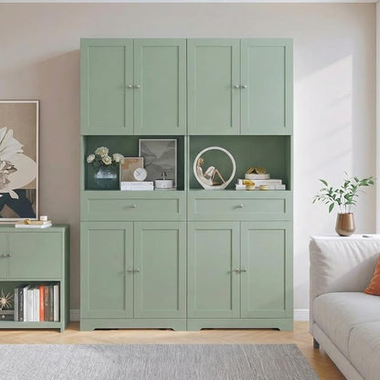 Tall Bathroom Storage Cabinets with Drawer, Modern Linen Cabinet with Doors & Shelves, 67"H Tall Storage Cabinet Freestanding for Bathroom, Dining Room, Kitchen & Pantry, Laundry, Narrow Corner, Green