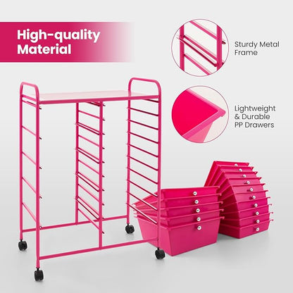Giantex 15 Drawers Rolling Cart, Classroom Organizers, Storage Cart with Wheels, for Teacher Office Home School Supplies Tool Craft Art Paper