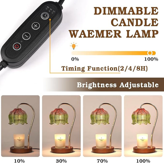 Funistree Glass Candle Warmer Lamp with Timer, Electric Candle Warmer Lamp, Graduation Birthday Gifts for Women Girls, Flower Candle Light Warmer Gifts, Aromatic Candle Warmer for Vintage Home Decor