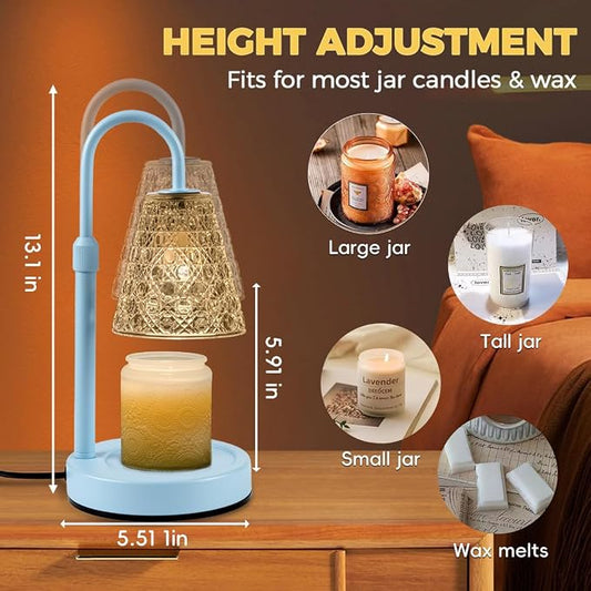 Candle Warmer Lamp with Timer Dimmable, Birthday Gifts for Women Mom, House Warming Gifts New Home Decor, Wax Melt Warmer for Jar Candles with 2 Bulbs, Light Blue